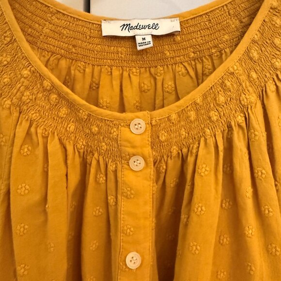 Madewell Yellow Floral Embroidered Smocked-Neck Raglan Balloon Sleeve Women's M - Picture 3 of 15